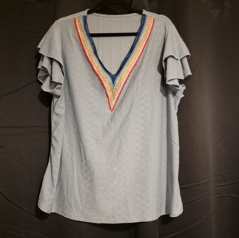 Rainbow Vneck Ruffle Sleeve Blouse XXL